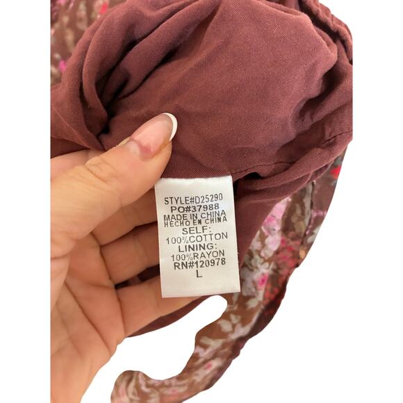 Entro Hopeless Wanderer Dress Brown tie Burgundy Floral Western Boho L cotton - Picture 4 of 6
